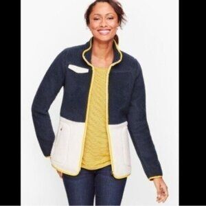 Talbots Colorblocked Full Zip Sherpa Sweater Jacket Blue White